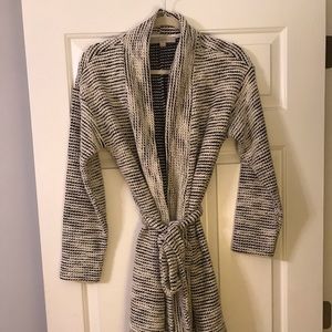 Black and white knit front tie sweater